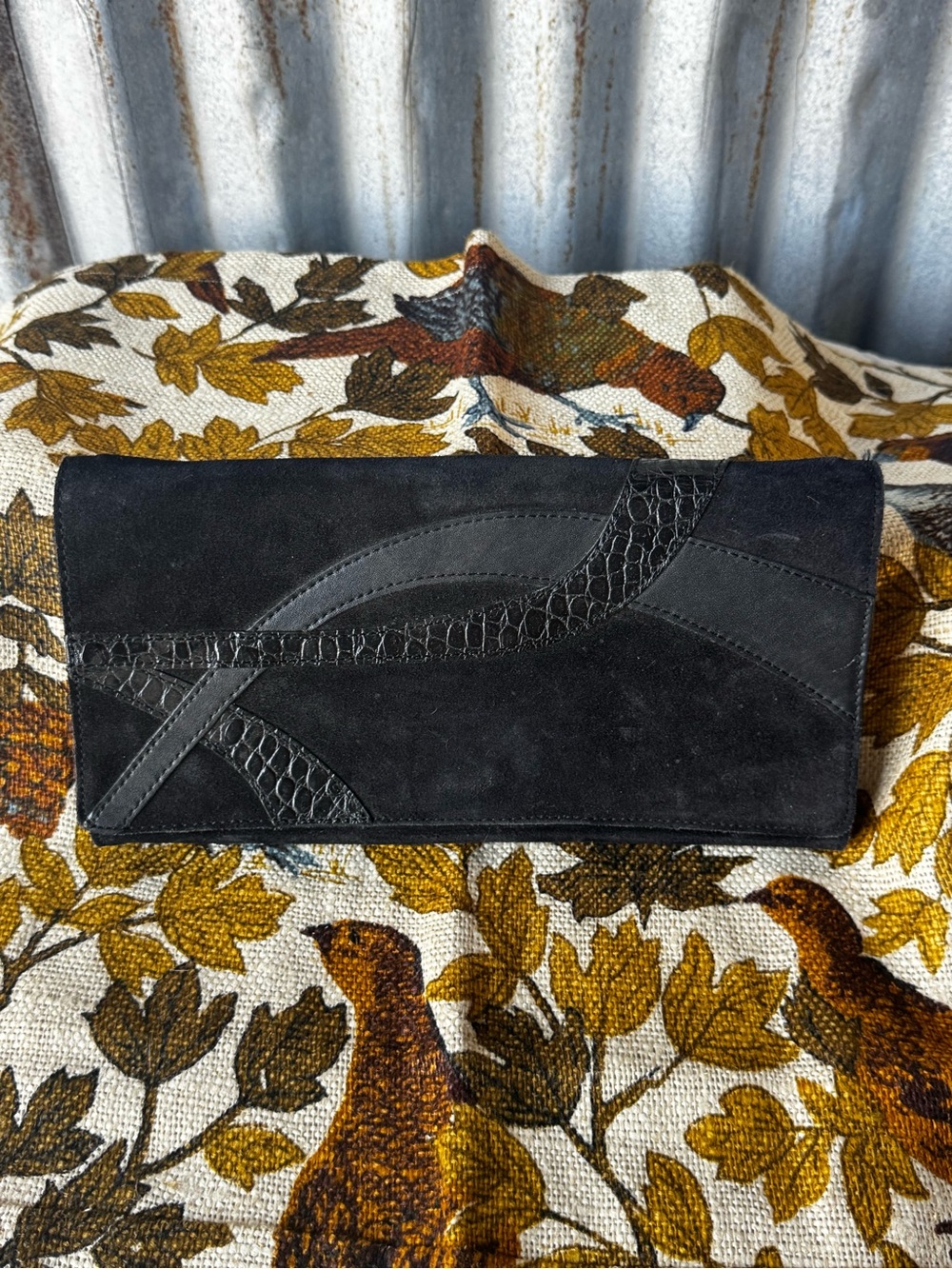 Banana Republic Black Suede Clutch with Croc-Embossed Trim
